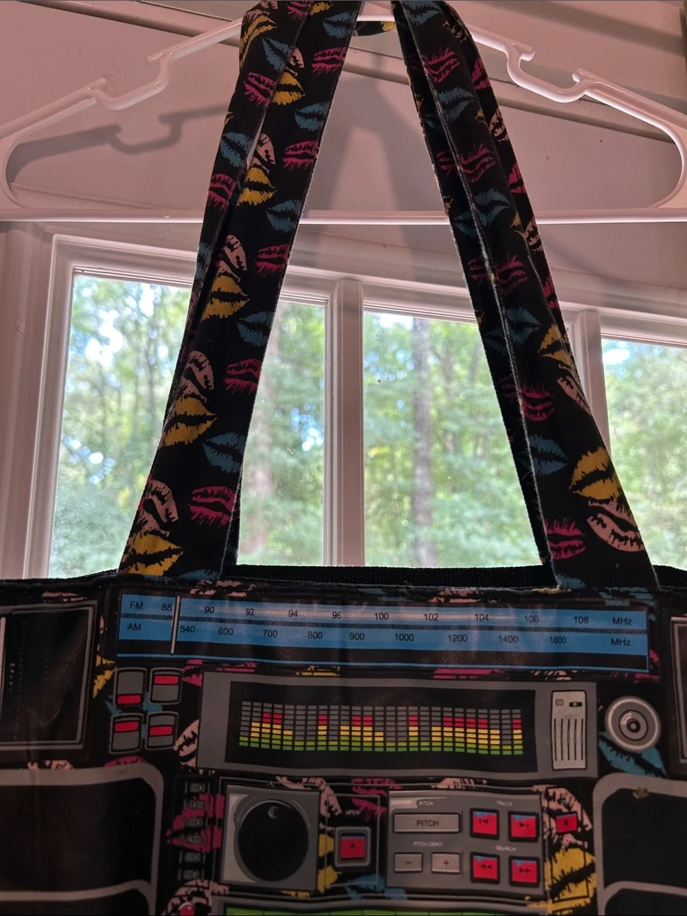 Vintage Y2K Black Retro Boombox Tote With Speakers